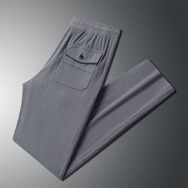 Herren Geradlinige Rib-Struktur Lounge-Hose mit Elastikbund und Klappentasche Nord Taschen