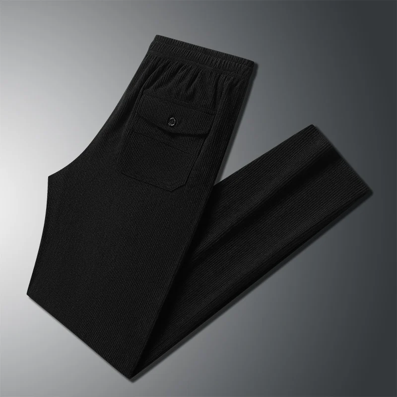 Herren Geradlinige Rib-Struktur Lounge-Hose mit Elastikbund und Klappentasche Nord Taschen