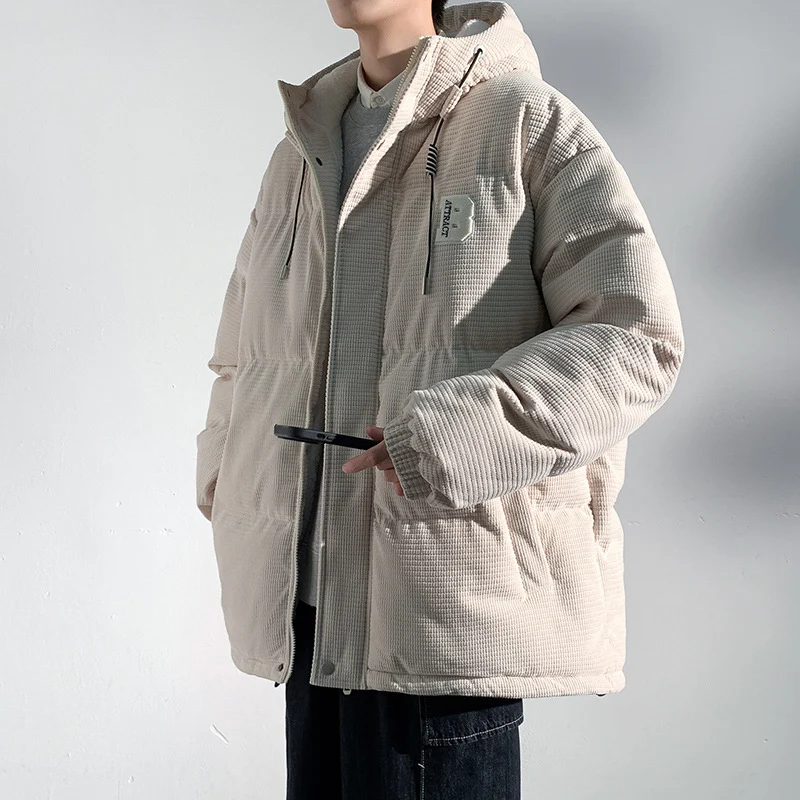 Herren Gepolsterte Cord-Steppjacke mit Kapuze, Teddyfleece-Innenfutter und Oversize-Schnitt Nord Taschen
