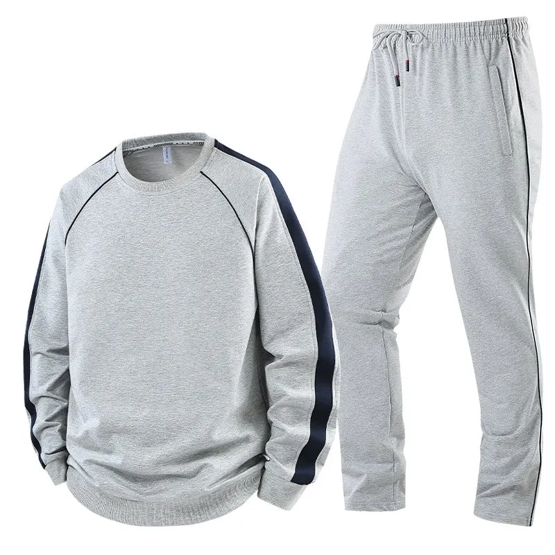 Herren Sportliches Trainingsanzug-Set aus French-Terry mit seitlichen Kontraststreifen, Rundhalsausschnitt & tapered Jogginghose Nord Taschen