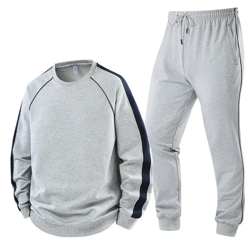 Herren Sportliches Trainingsanzug-Set aus French-Terry mit seitlichen Kontraststreifen, Rundhalsausschnitt & tapered Jogginghose Nord Taschen