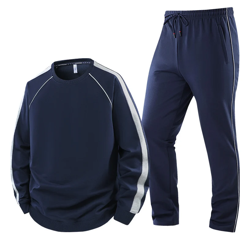 Herren Sportliches Trainingsanzug-Set aus French-Terry mit seitlichen Kontraststreifen, Rundhalsausschnitt & tapered Jogginghose Nord Taschen