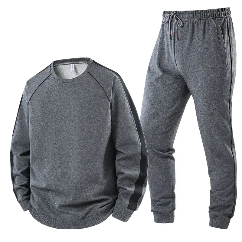 Herren Sportliches Trainingsanzug-Set aus French-Terry mit seitlichen Kontraststreifen, Rundhalsausschnitt & tapered Jogginghose Nord Taschen