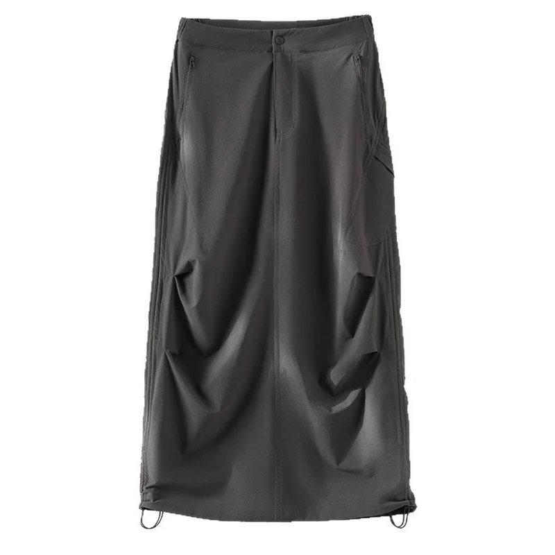 Damen Technischer Cargo-Midirock mit Tunnelzug-Saum und Reißverschlusstaschen Nord Taschen