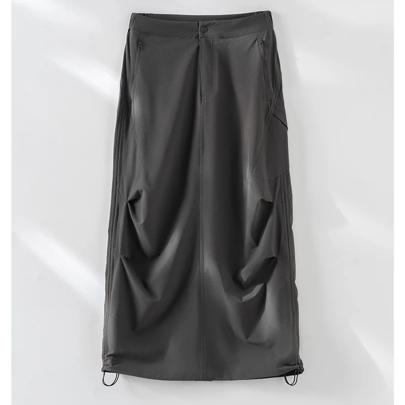 Damen Technischer Cargo-Midirock mit Tunnelzug-Saum und Reißverschlusstaschen Nord Taschen