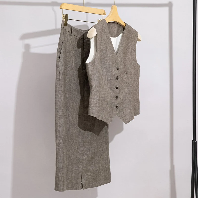 Damen Taillierter Midirock im Bleistift-Schnitt mit Frontschlitz und Gürtelschlaufen Nord Taschen