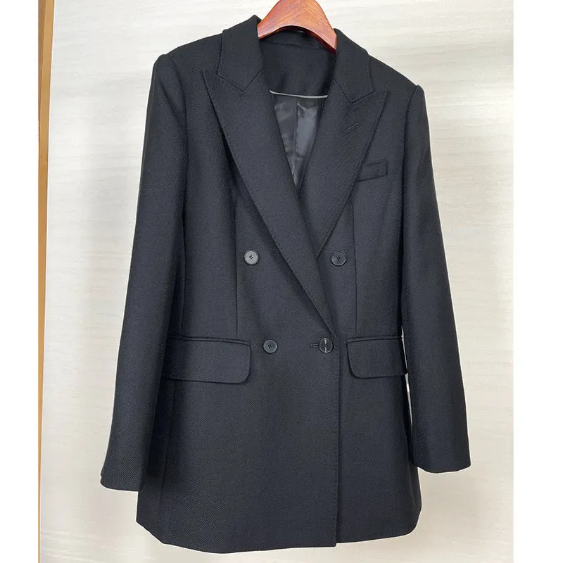 Damen Taillierter Longline-Blazer mit doppelreihiger Knopfleiste und Pattentaschen Nord Taschen