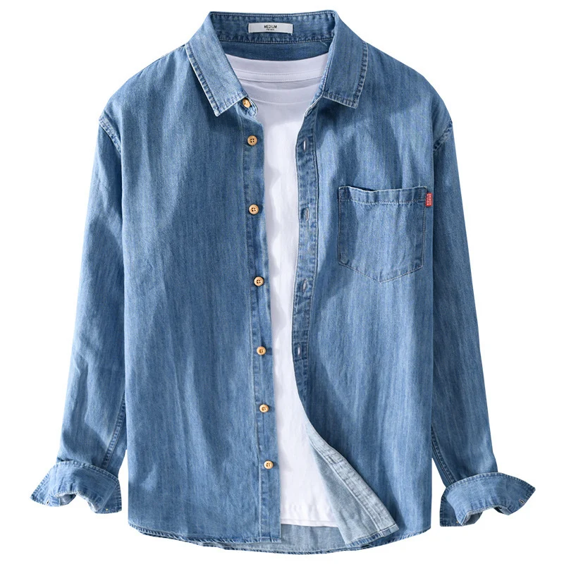 Herren Leichtes Denim-Hemd im Relaxed‑Fit mit Brusttasche und Holzknopfleiste Nord Taschen