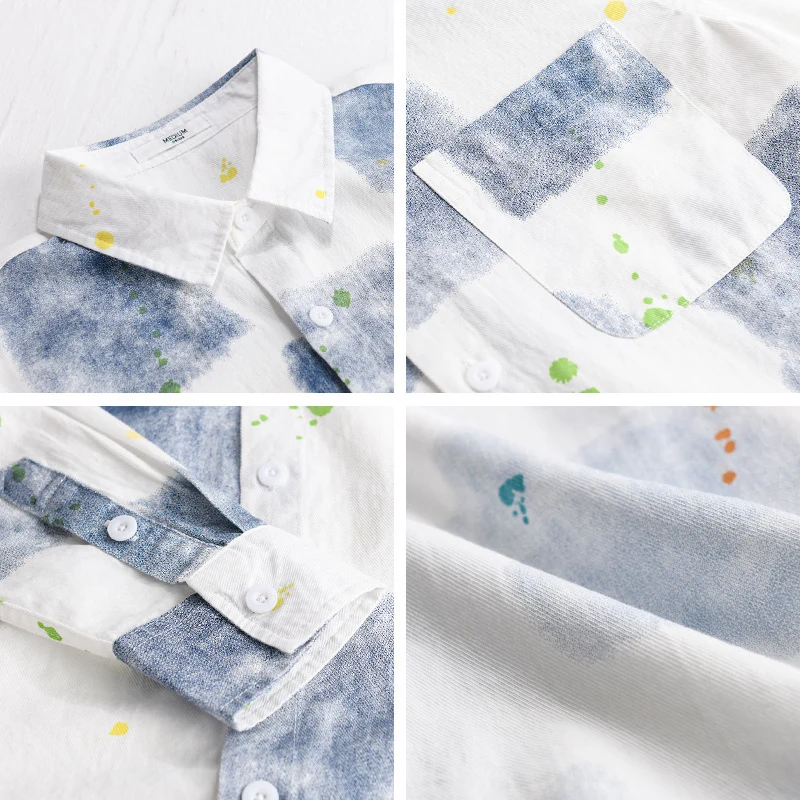 Herren Leichtes Baumwollhemd Relaxed‑Fit mit künstlerischem Sprenkel‑ und Aquarellpatch-Print Nord Taschen