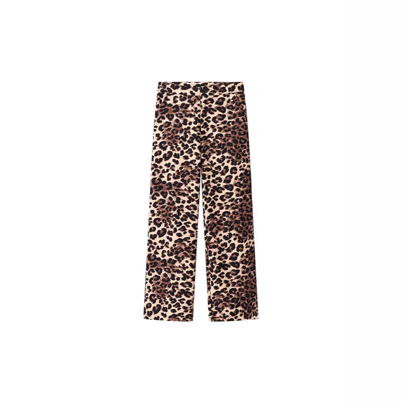 Damen Weite High‑Waist Palazzo‑Hose mit Leopardenmuster und fließendem Fall Nord Taschen