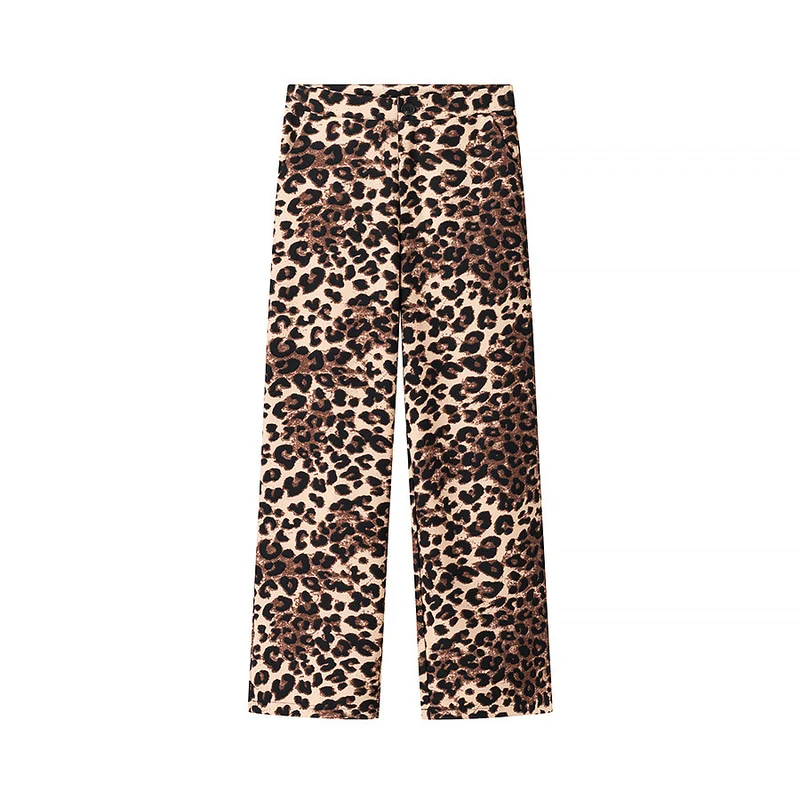 Damen Weite High‑Waist Palazzo‑Hose mit Leopardenmuster und fließendem Fall Nord Taschen