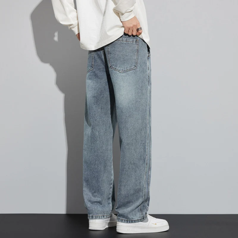 Herren Weite Denim-Hose im Lounge-Style mit Tunnelzugbund und geradem Bein Nord Taschen