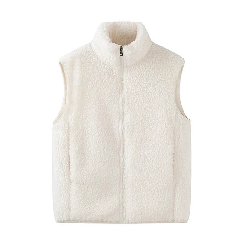 Damen Ärmellose Sherpa-Fleece-Weste mit hohem Stehkragen und Reißverschluss Nord Taschen