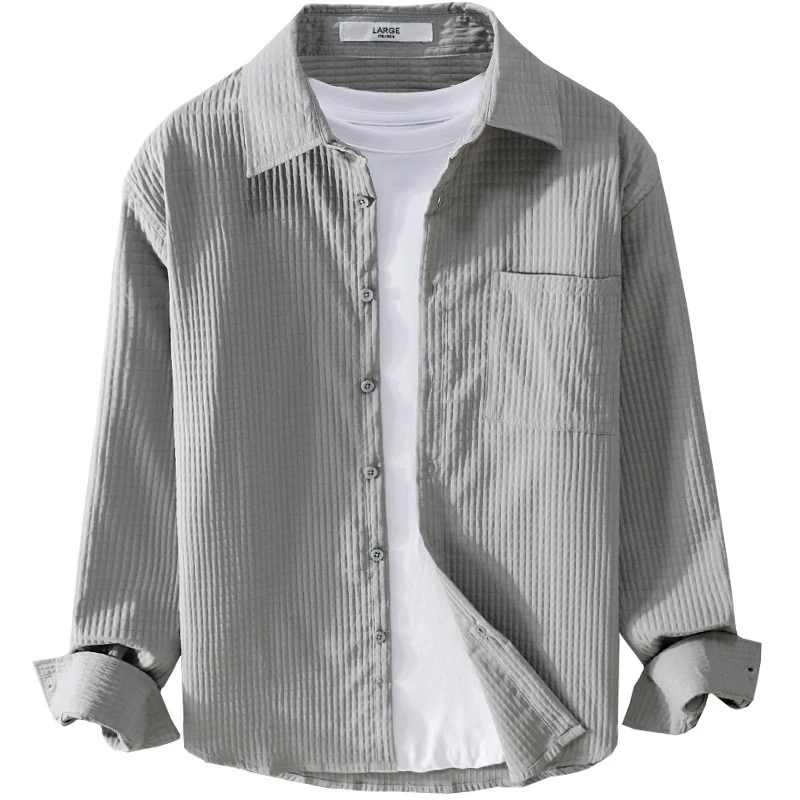 Herren Texturiertes Waffelstruktur-Overshirt mit Brusttasche und legerer Passform Nord Taschen