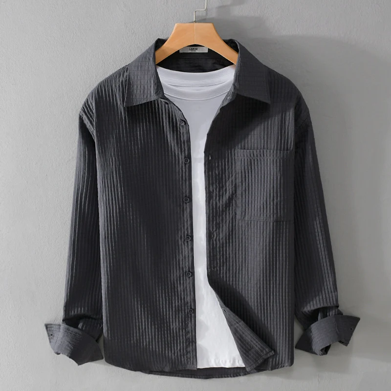 Herren Texturiertes Waffelstruktur-Overshirt mit Brusttasche und legerer Passform Nord Taschen