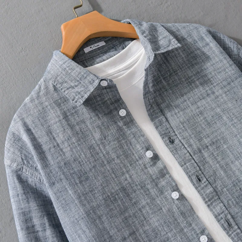 Herren Texturiertes Leinen-Baumwoll-Overshirt im Relaxed-Fit mit Hemdkragen und durchgehender Knopfleiste Nord Taschen