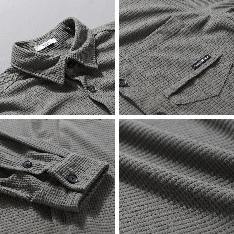 Herren Texturiertes Hemd-Overshirt mit Brusttasche, Knopfleiste und Waffelstruktur Nord Taschen