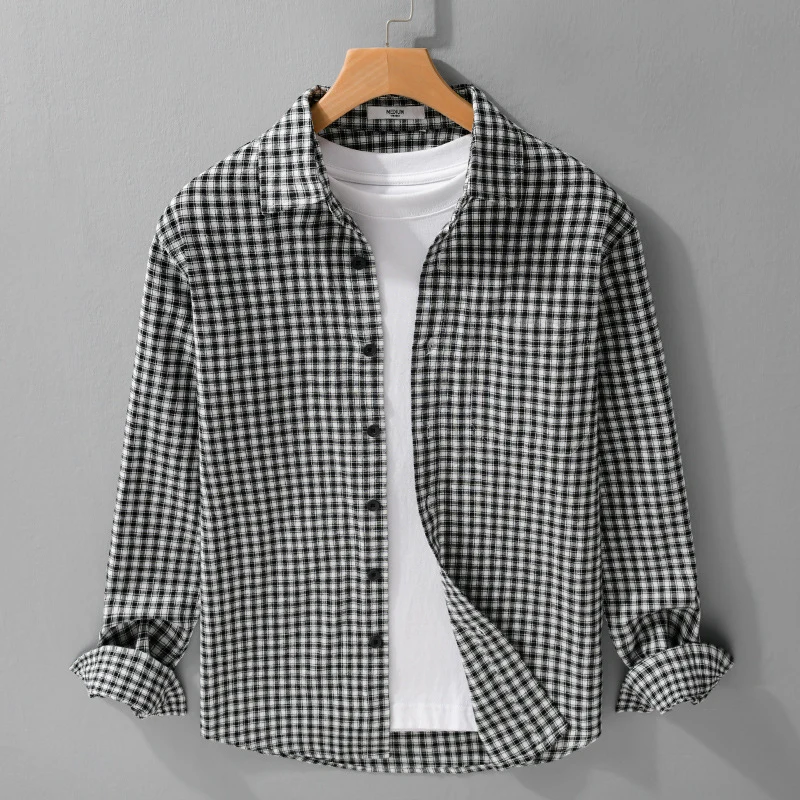 Herren Karo-Lounge-Hemdjacke aus Baumwollmix mit Relaxed-Fit und Button-Down-Front Nord Taschen