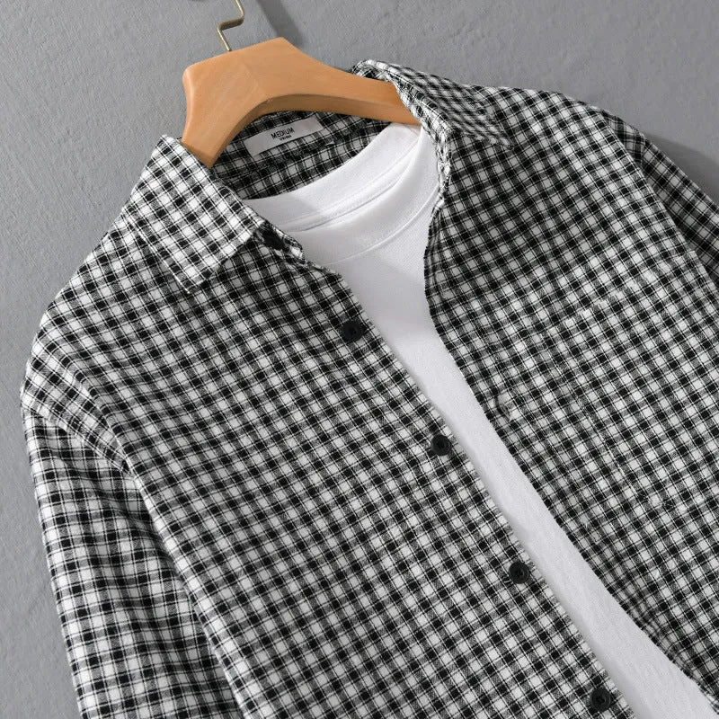 Herren Karo-Lounge-Hemdjacke aus Baumwollmix mit Relaxed-Fit und Button-Down-Front Nord Taschen