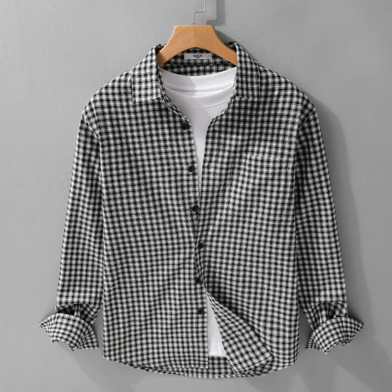 Herren Karo-Lounge-Hemdjacke aus Baumwollmix mit Relaxed-Fit und Button-Down-Front Nord Taschen