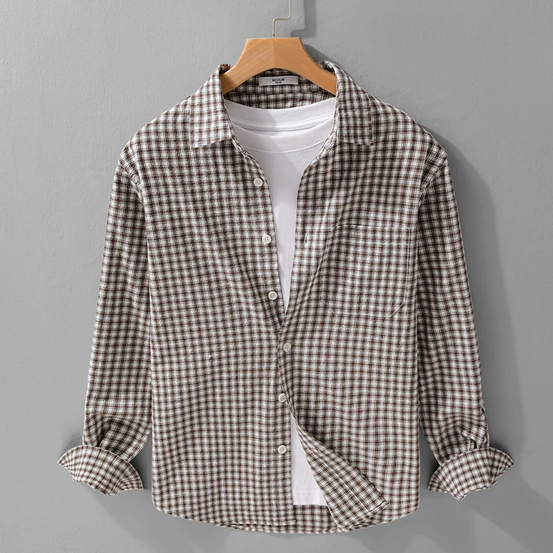 Herren Karo-Lounge-Hemdjacke aus Baumwollmix mit Relaxed-Fit und Button-Down-Front Nord Taschen