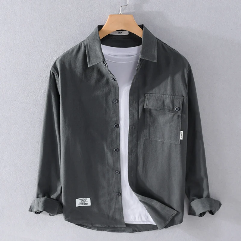 Herren Lockeres Hemdjacken-Overshirt aus Soft‑Twill mit integriertem Layer‑T‑Shirt und aufgesetzter Brusttasche Nord Taschen