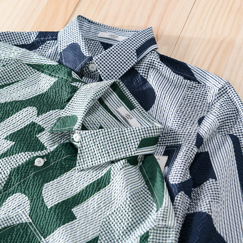 Herren Lockeres gemustertes Baumwoll-Overshirt mit Crinkle‑Struktur Nord Taschen