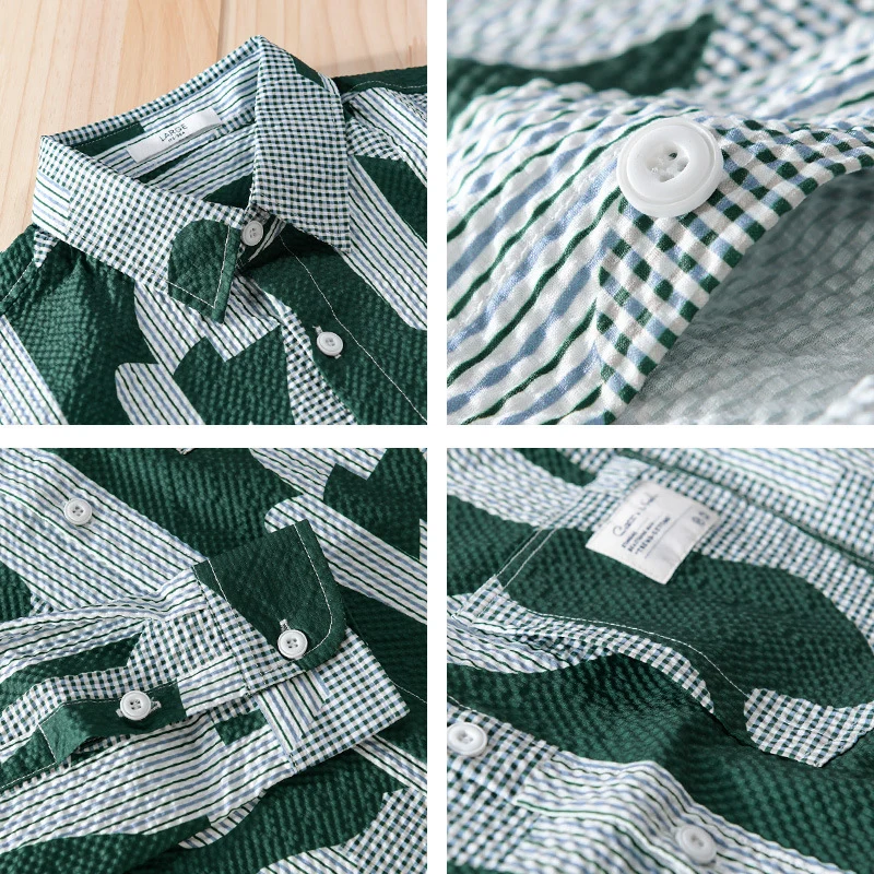 Herren Lockeres gemustertes Baumwoll-Overshirt mit Crinkle‑Struktur Nord Taschen