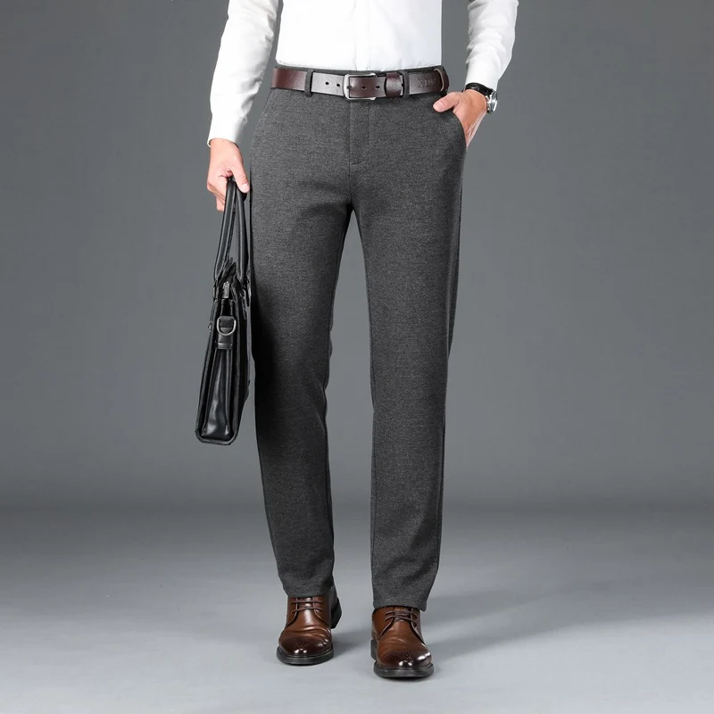 Herren Elegante Stretch-Wolloptik-Hose mit geradem Schnitt und elastischem Bund Nord Taschen