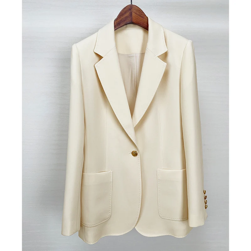 Damen Taillierter Longline-Blazer mit aufgesetzten Taschen, Ein-Knopf-Verschluss und leicht gerafften Ärmeln Nord Taschen