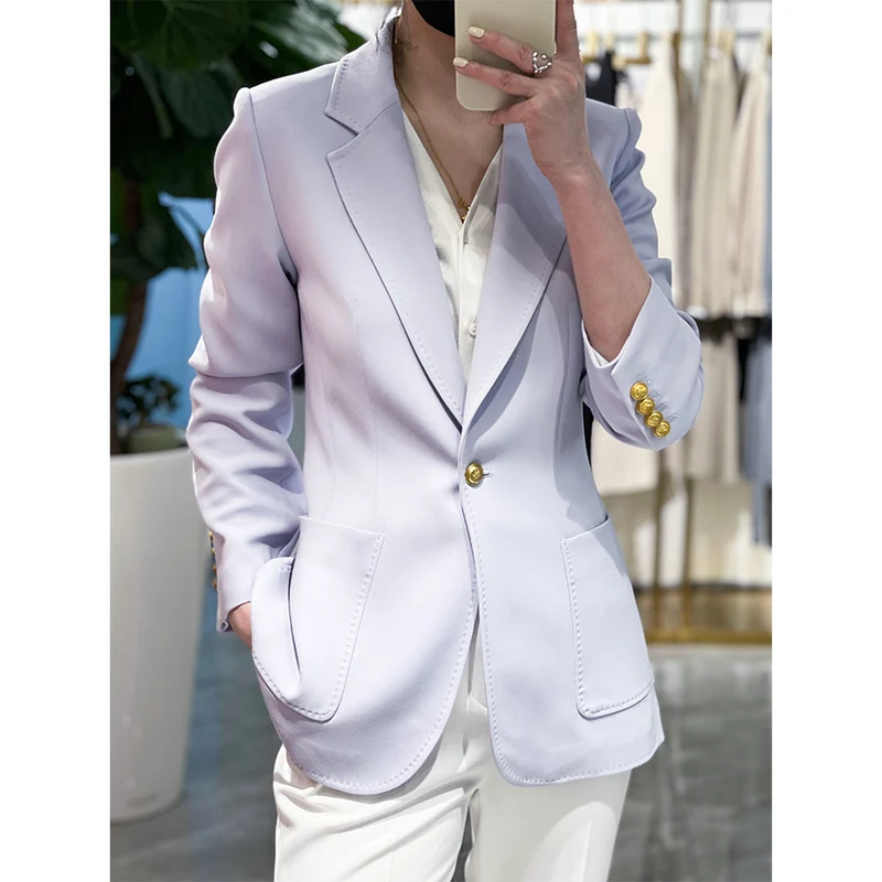 Damen Taillierter Ein-Knopf-Blazer mit aufgesetzten Taschen und schmalem Revers Nord Taschen