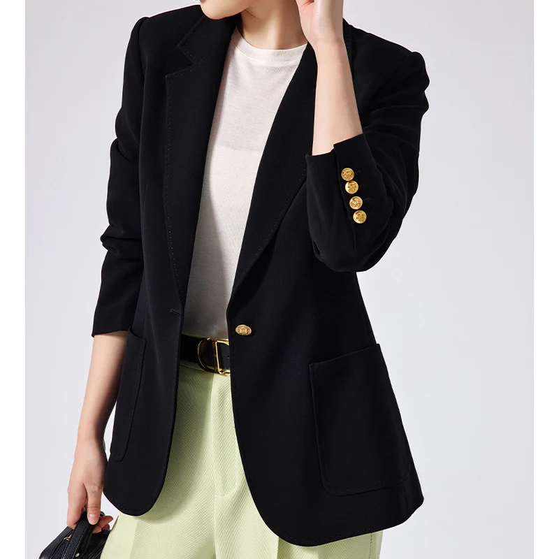 Damen Taillierter Ein-Knopf-Blazer mit aufgesetzten Taschen und schmalem Revers Nord Taschen