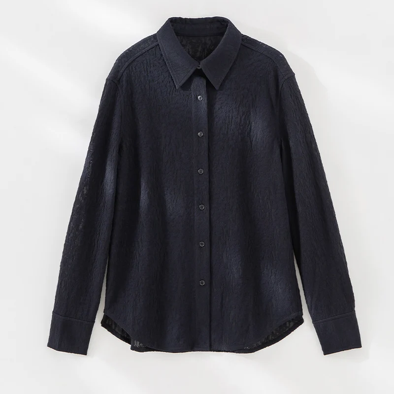 Damen Strukturierte Oversize-Hemdbluse mit Knopfleiste und klassischem Kragen Nord Taschen
