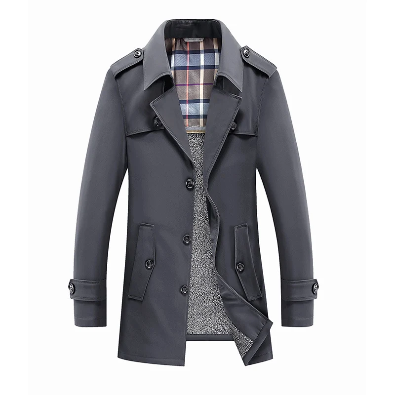 Herren Moderner Kurzmantel im Trench-Look mit kariertem Innenfutter und Utility-Taschen Nord Taschen