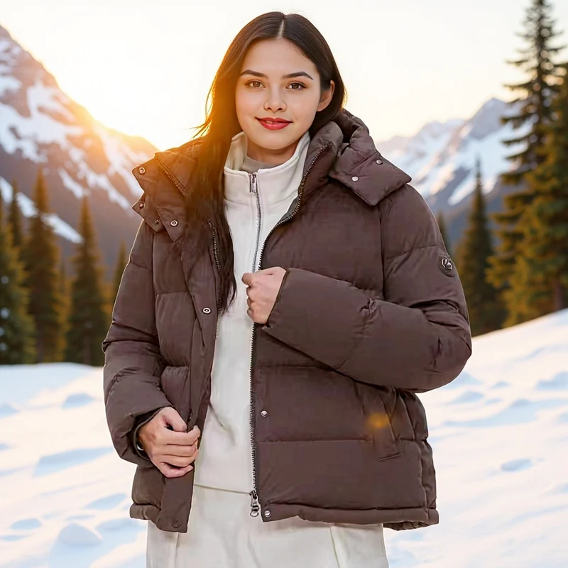 Damen Wattierte Daunenoptik-Steppjacke mit abnehmbarer Kapuze Nord Taschen