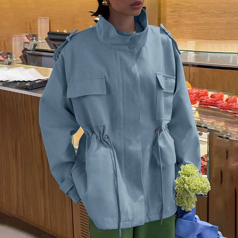 Damen Utility-Parka mit Tunnelzugtaillierung, Pattentaschen und Stehkragen Nord Taschen