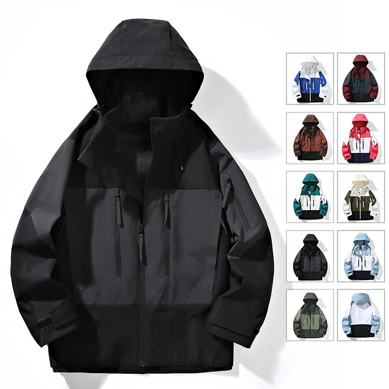 Herren Wasserabweisende Colorblock-Outdoorjacke mit Kapuze, Mehrfach-Reißverschlusstaschen und verstellbaren Bündchen Nord Taschen