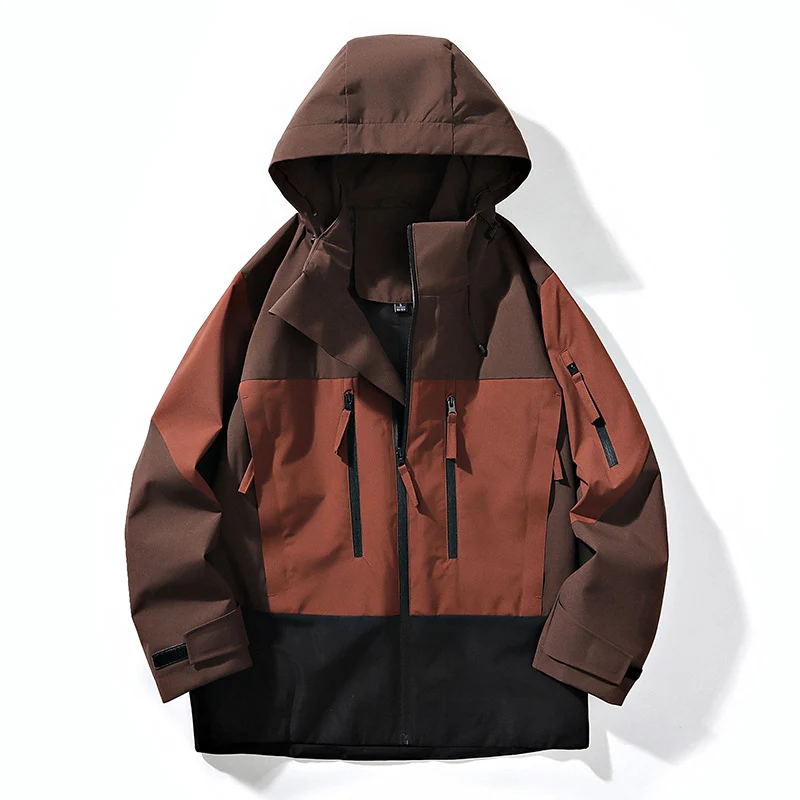 Herren Wasserabweisende Colorblock-Outdoorjacke mit Kapuze, Mehrfach-Reißverschlusstaschen und verstellbaren Bündchen Nord Taschen