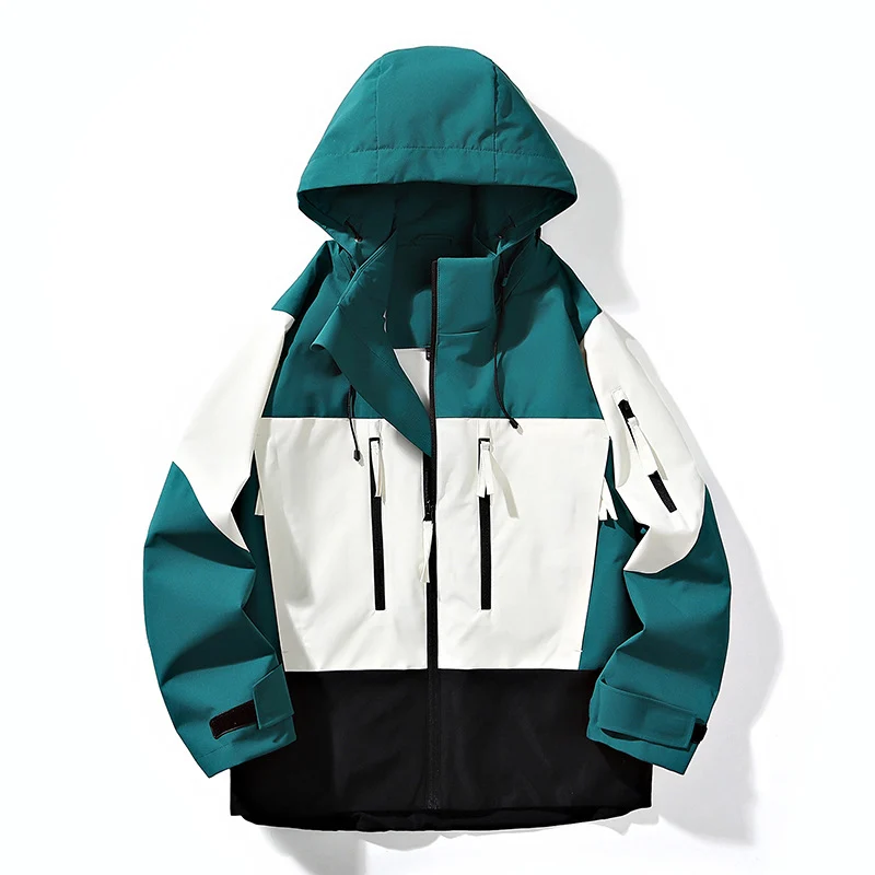 Herren Wasserabweisende Colorblock-Outdoorjacke mit Kapuze, Mehrfach-Reißverschlusstaschen und verstellbaren Bündchen Nord Taschen