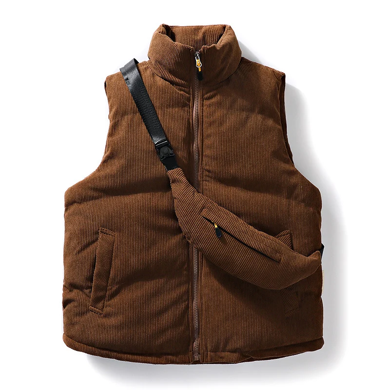 Herren Gepolsterte Feincord-Steppweste mit hohem Stehkragen und integrierter Crossbody-Gürteltasche Nord Taschen
