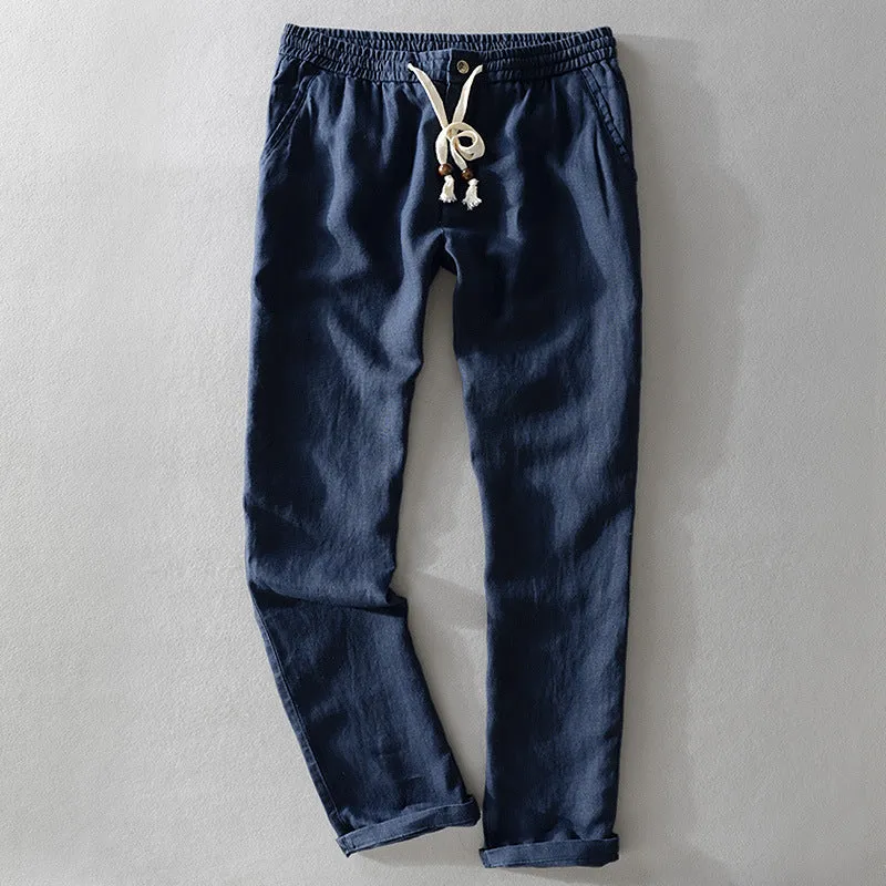Damen Leinenhose mit elastischem Bund, Tunnelzug und geradem Bein Nord Taschen