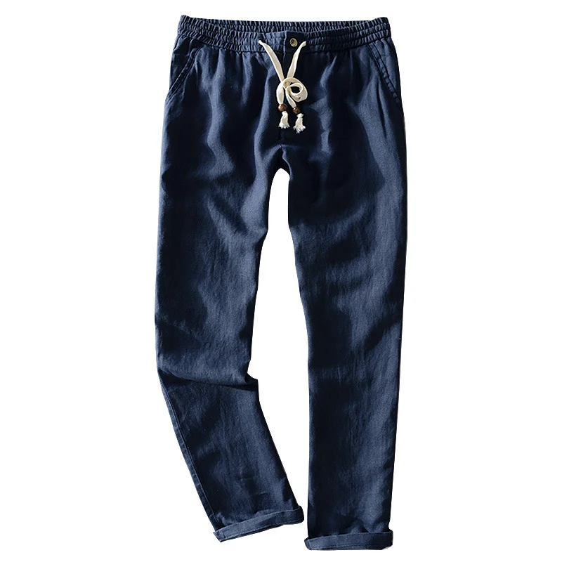 Damen Leinenhose mit elastischem Bund, Tunnelzug und geradem Bein Nord Taschen