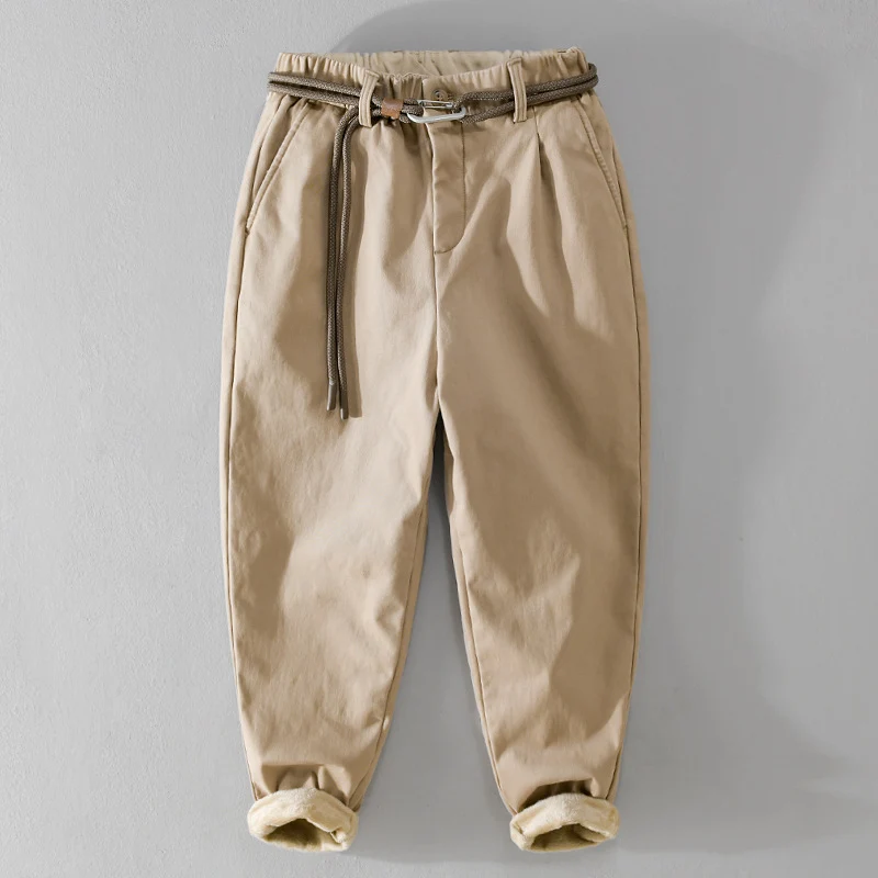 Damen Gefütterte Baumwoll-Chinohose mit elastischem Bund, Karotten-Schnitt und Deko-Gürtel Nord Taschen