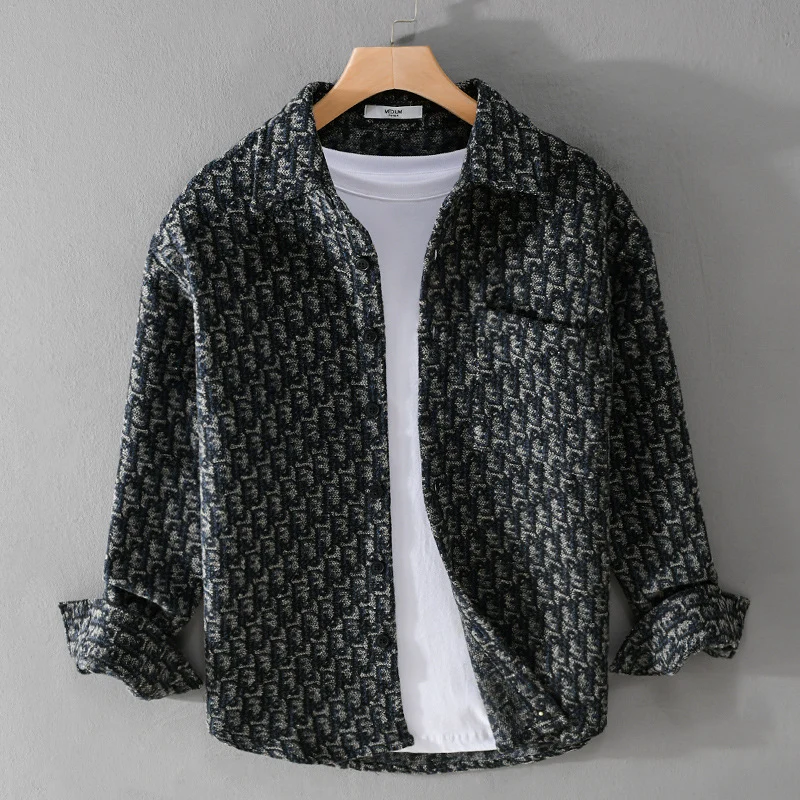 Herren Strukturiertes Jacquard-Overshirt mit Brusttasche und Relaxed Fit Nord Taschen