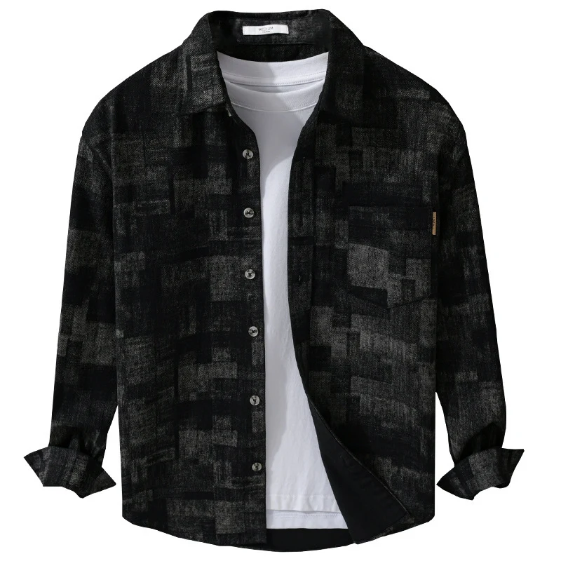 Herren Strukturiertes Hemdjacke-Overshirt aus Baumwollmischung mit geometrischem Print Nord Taschen