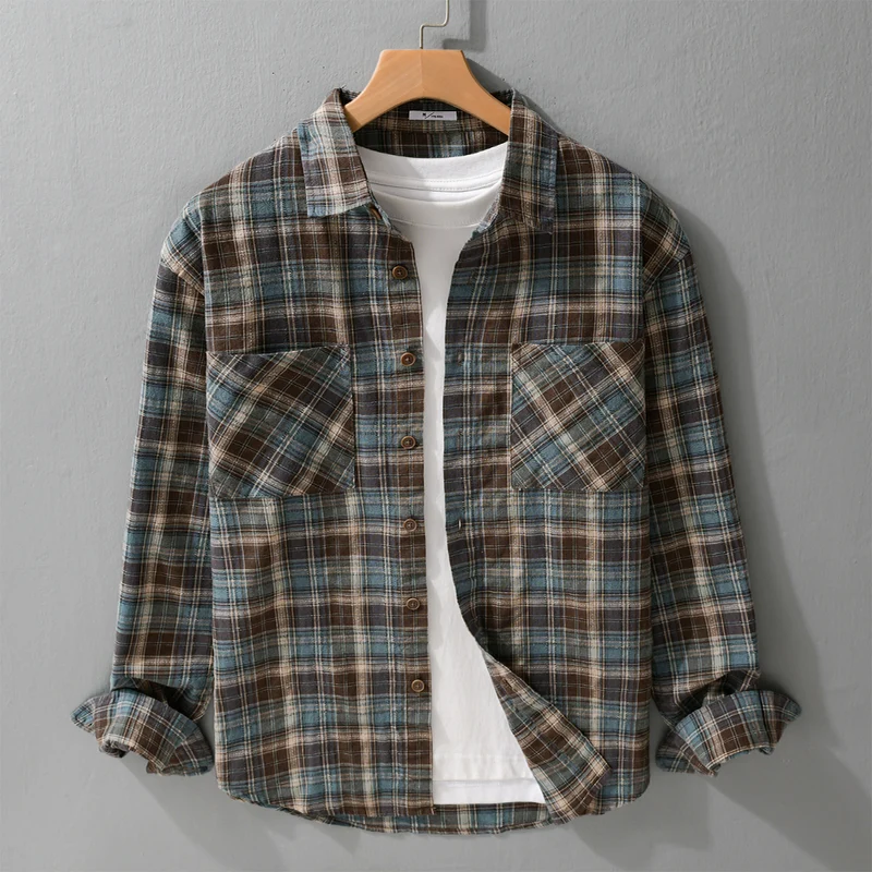Herren Karo-Flanell-Überhemd aus gebürstetem Baumwollflanell mit aufgesetzten Brusttaschen Nord Taschen