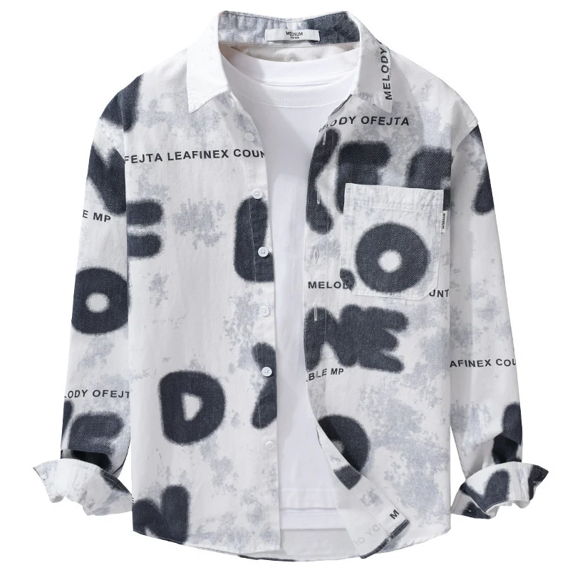 Herren Lockeres Baumwollhemd im Street‑Art‑Print mit aufgesetzter Brusttasche Nord Taschen