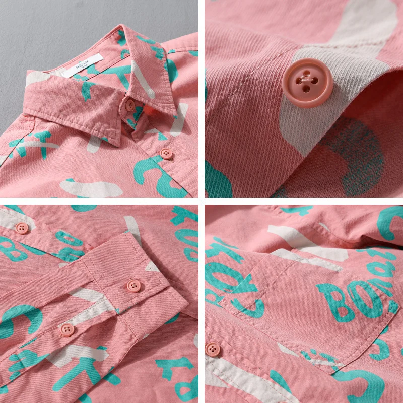 Herren Lockeres Baumwoll-Overshirt mit grafischem Allover-Print und Kentkragen Nord Taschen