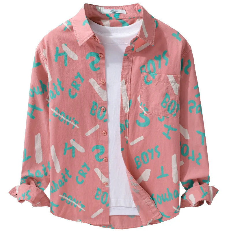 Herren Lockeres Baumwoll-Overshirt mit grafischem Allover-Print und Kentkragen Nord Taschen