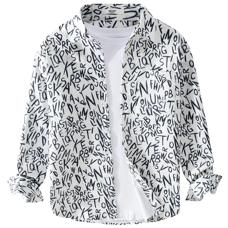 Herren Locker geschnittenes Langarm-Overshirt mit Allover-Letterprint und Brusttasche Nord Taschen